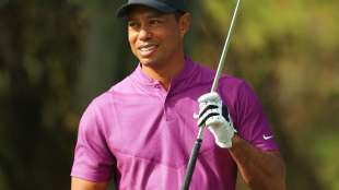 Erstes Foto nach dem Unfall: Woods mit Krücken, Schiene und Hund