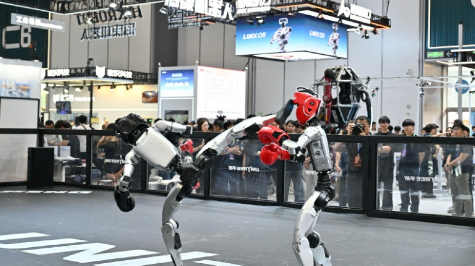  Robots sort packages and serve fast food at Beijing showcase 