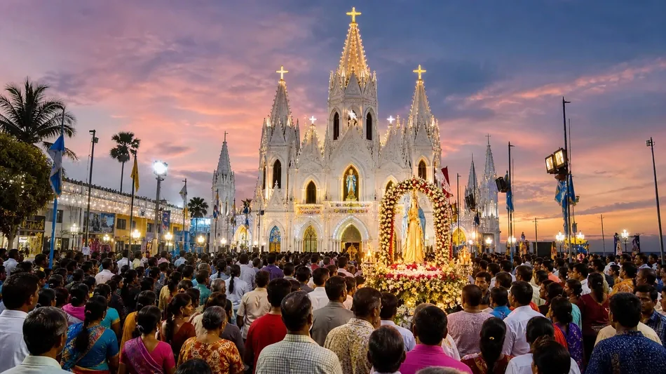  Thousands Gather as Annual Velankanni Basilica Festival Opens With Flag Hoisting 
