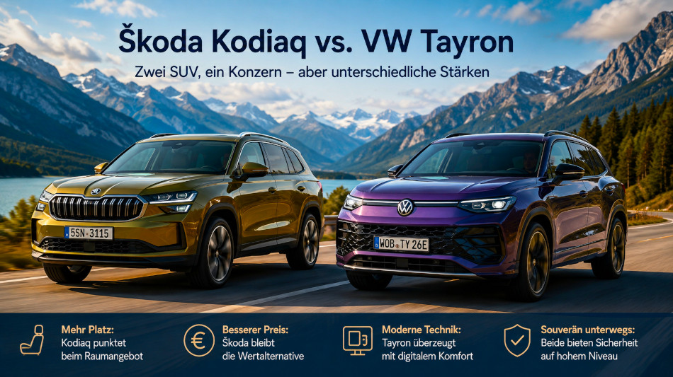  Skoda Kodiaq gegen VW Tayron: Das bessere Familien-SUV 