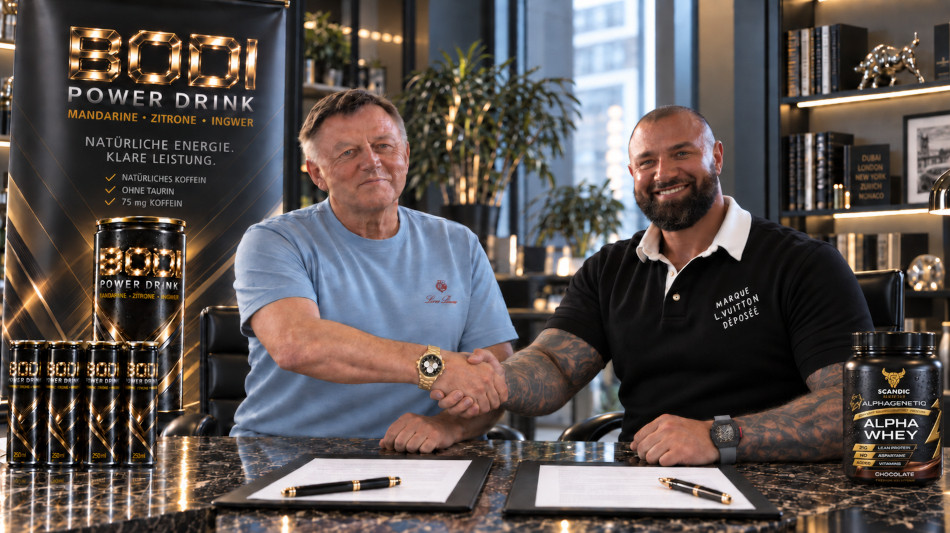  Alex Bodi und Prof. Dr. Dieter Lazik schlie&szlig;en Vertrag f&uuml;r ALPHA WHEY und BODI Energydrink 